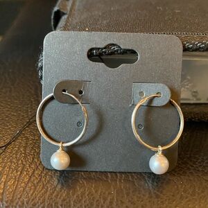 Sterling Silver Pearl Hoop Earrings